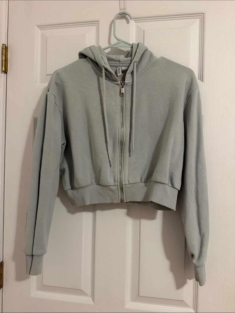 Cropped Zip-Up Hoodie - Light Sage